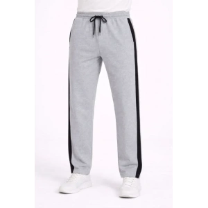 Erkek Yandan Şeritli Boru Paça Eşofman Altı 3 Iplik Pamuklu Eşofman - Gri