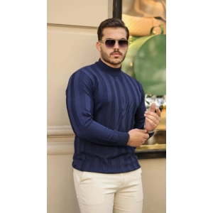 Erkek Yarım Balıkçı Yaka Kabartma Desenli Triko