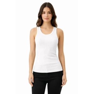 Fitilli Likralı Kaşkorse Atlet Vücuda Oturan Basic Şıklık - Beyaz