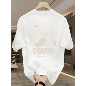 Geniş Kesim Pamuklu Tişört - GANDHI The Project Baskılı, Beyaz, Rahat Kesim, Kısa Kollu, Günlük Kıyafet, Her Gün Giyilebilecek Tişört- Beyaz