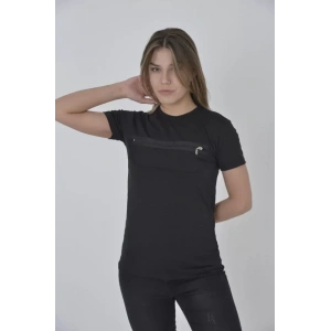 Göğüste Fermuar Aksesuarlı Dar Kalıp T-Shirt - Siyah