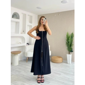 Kadın Askılı Kare Yaka önden Fermuarlı Geniş Kesim Janjan Krep Elbise