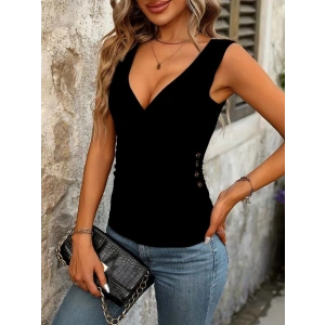 Kadın Askılı Kruvaze Yakalı Yandan Düğmeli Viskon Bluz