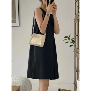 Kadın Askılı Sıfır Kol A Kesim Detaylı Ithal Krep Elbise