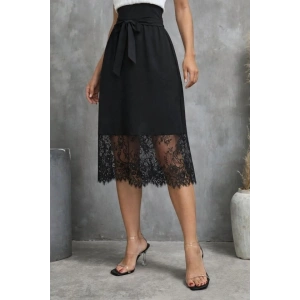 Kadın Askılı V Yakalı Dantelli Midi Viskon Elbise