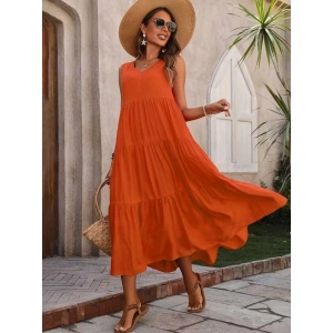 Kadın Askılı V Yakalı Uzun Dokuma Viskon Elbise