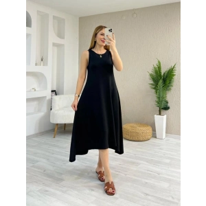 Kadın Askılı Yuvarlak Yakalı Asimetrik Kesim Detaylı Viskon Elbise