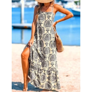 Kadın Ip Askılı Desenli Fırfırlı Süprem Elbise