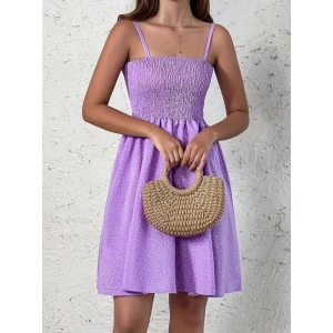 Kadın Ip Askılı Gipeli Desenli Kısa Süprem Elbise