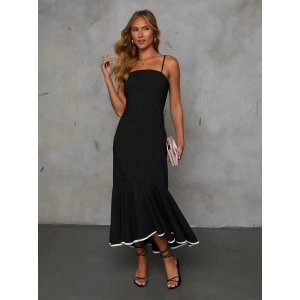 Kadın Ip Askılı Straplez Kesim Detay Maksi Boy Janjan Krep Elbise