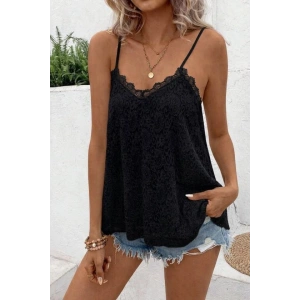 Kadın Ip Askılı V Dantel Yakalı Dantel Bluz