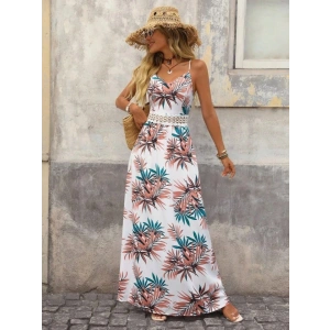 Kadın Ip Askılı V Yakalı Beli Dantelli Uzun Süprem Elbise