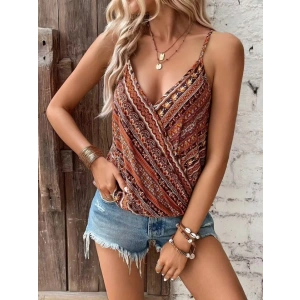 Kadın Ip Askılı V Yakalı Desenli Süprem Bluz