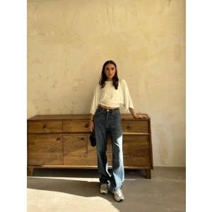 Kadın Kayık Yaka Yarasa Kol Dökümlü Kısa Bluz