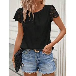 Kadın Kısa Dantel Kollu Bisiklet Yaka Sandy Bluz