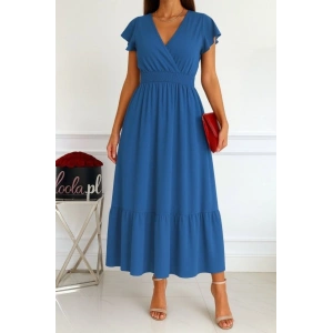 Kadın Kısa Kelebek Kollu Kruvaze Yakalı Beli Lastikli Aerobin Elbise