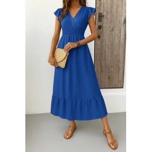 Kadın Kısa Kelebek Kollu Kruvaze Yakalı Beli Lastikli Aerobin Elbise