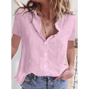 Kadın Kısa Kollu Basic Keten Gömlek