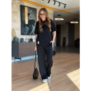 Kadın Kısa Kollu Bisiklet Yaka Asimetrik Viskon Iki Iplik Bluz Ve Pantolon Ikili Takım