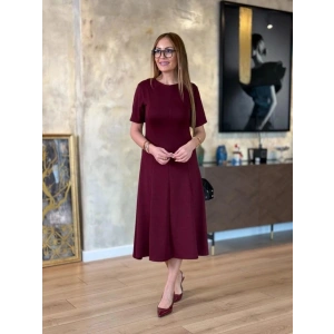 Kadın Kısa Kollu Bisiklet Yaka Midi Viskon Iki Iplik Elbise
