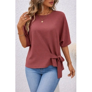 Kadın Kısa Kollu Bisiklet Yaka Yandan Bağcıklı Aerobin Bluz