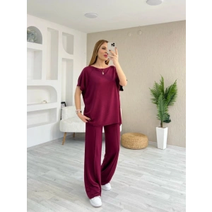 Kadın Kısa Kollu Kayık Yakalı Dikiş Izi Detaylı Viskon Iki Iplik Bluz Ve Pantolon Ikili Takım