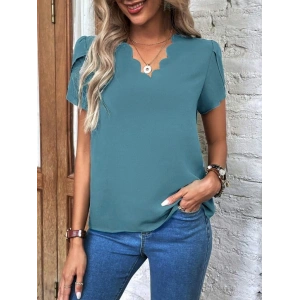 Kadın Kısa Kollu Lazer V Yakalı Ithal Krep Bluz