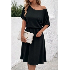 Kadın Kısa Kollu Omuzdan Açık Kiloş Midi Viskon Elbise