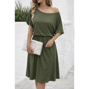 Kadın Kısa Kollu Omuzdan Açık Kiloş Midi Viskon Elbise