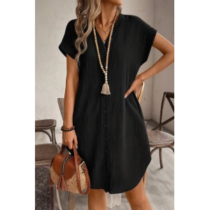 Kadın Kısa Kollu önden Düğmeli Ithal Keten Elbise