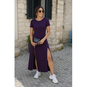 Kadın Kısa Kollu Sırt Dekolteli Yırtmaç Detaylı Viskon Elbise