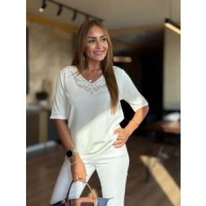 Kadın Kısa Kollu V Yaka Ajurlu Triko BluZ