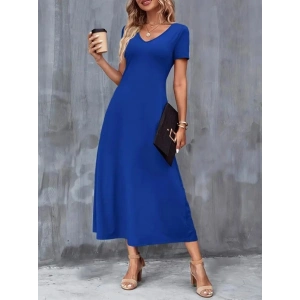 Kadın Kısa Kollu V Yakalı Cepli Viskon Elbise