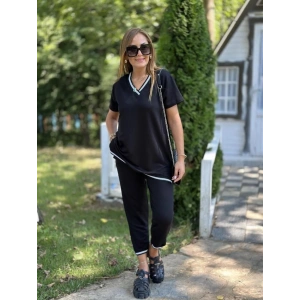 Kadın Kısa Kollu V Yakalı Iki Iplik Bluz Ve Pantolon Ikili Takım