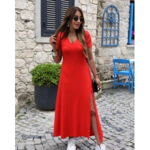 Kadın Kısa Kollu V Yakalı Maksi Boy Viskon Elbise