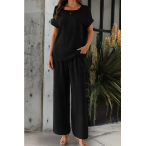 Kadın Kısa Kollu Yakası Açık Aerobin Bluz Ve Pantolon Ikili Takım