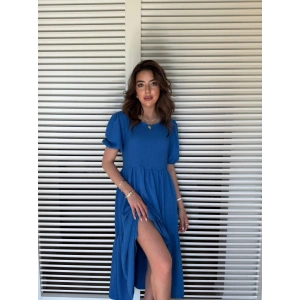 Kadın Kısa Kollu Yakası Açık Katlı Bürümcük Balon Elbise