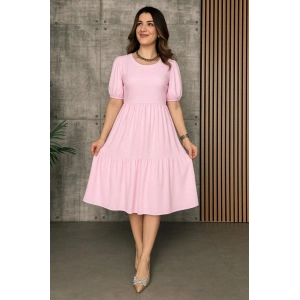 Kadın Kısa Kollu Yakası Açık Katlı Bürümcük Balon Elbise