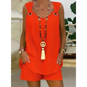 Kadın Kolsuz V Yaka Kuş Gözü Detay Bluz Short Aerobin Ikili Takım