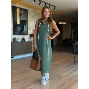 Kadın Modal Kumaş şerit Detaylı Fermuarlı Midi Elbise