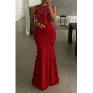 Kadın Omuz çoklu Askılı önü Taş Işlemeli Balık Kesim Janjan Krep Maxi Boy Elbise