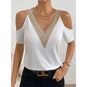 Kadın Omuzlardan Açık V Yakalı Viskon Bluz