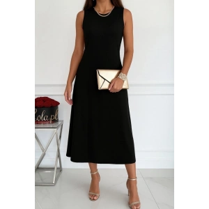 Kadın Sıfır Kollu Bisiklet Yaka Midi Viskon Iki Iplik Elbise