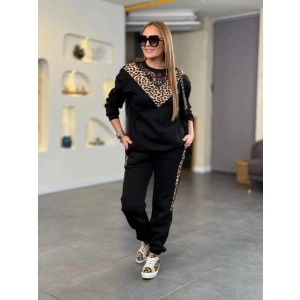 Kadın üç Iplik Kumaş Leopar Desenli Dantel Detaylı Ikili Takım