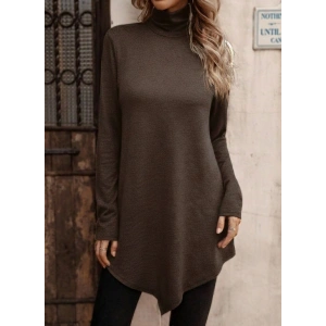 Kadın Uzun Kollu Balıkçı Yaka Asimetrik Kesim Detaylı Yün Viskon Bluz