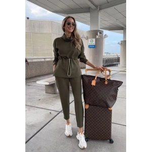 Kadın Uzun Kollu Balıkçı Yaka Belden Lastikli Modal Bluz Ve Pantolon Ikili Takım