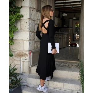 Kadın Uzun Kollu Bisiklet Yaka Arkası çapraz Detaylı Viskon Iki Iplik Maxi Elbise