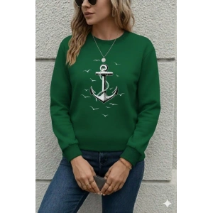 Kadın Uzun Kollu Bisiklet Yaka Desenli Viskon Iki Iplik Bluz