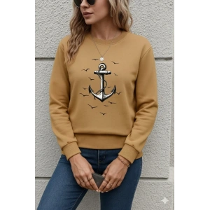 Kadın Uzun Kollu Bisiklet Yaka Desenli Viskon Iki Iplik Bluz