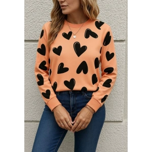 Kadın Uzun Kollu Bisiklet Yaka Kalp Desenli Iki Iplik Bluz